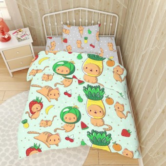 Комплект постельного белья  детский       1,5 спальный из бязи        с наволочкой 70х70 Животные Василиса  