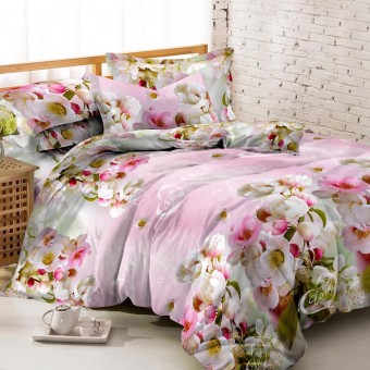 Комплект постельного белья     1,5 спальный  из полисатина, цветы Amore Mio  