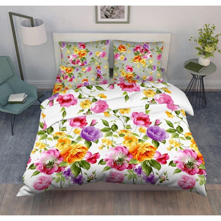 Комплект постельного белья двуспальный из поплина с наволочками 70х70 2 шт Цветы Василиса