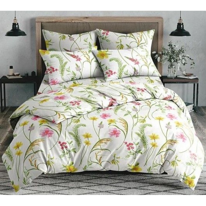 Комплект постельного белья двуспальный из поплина с наволочками 50х70 2 шт Растения Ночь Нежна
