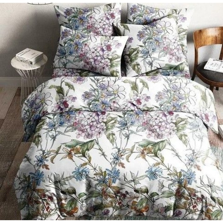 Комплект постельного белья двуспальный из поплина с наволочками 50х70 2 шт Растения Ночь Нежна