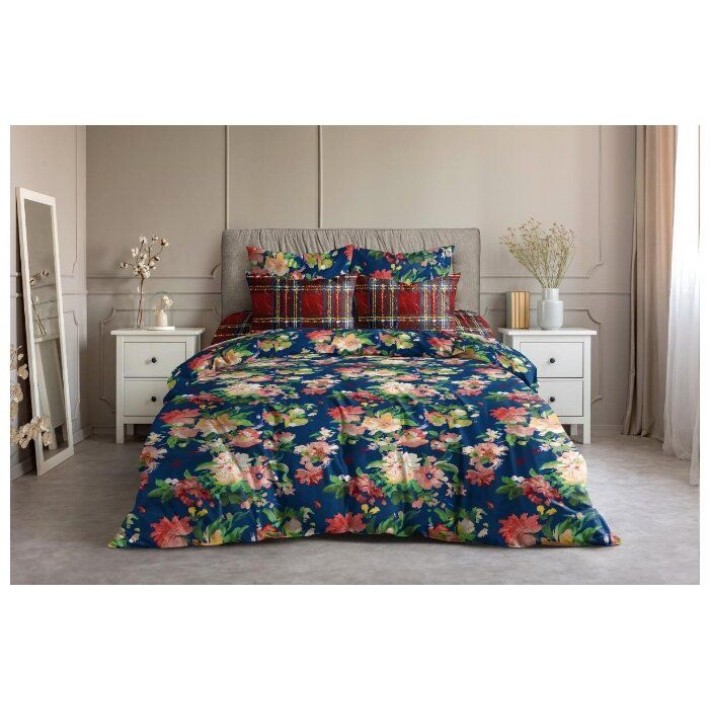 Комплект постельного белья двуспальный из поплина с наволочками 50х70 2 шт Цветы Ночь Нежна