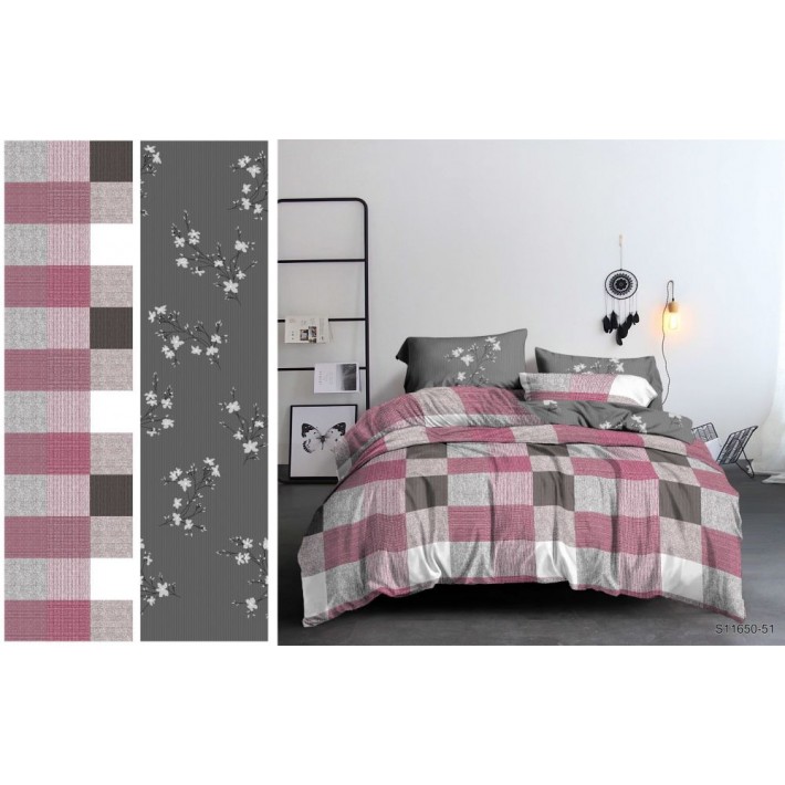 Комплект постельного белья двуспальный из поплина с наволочками 70х70 2 шт Клетка Kuzina