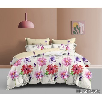 Комплект постельного белья         двуспальный из поплина        с наволочками 70х70 2 шт Цветы Kuzina  