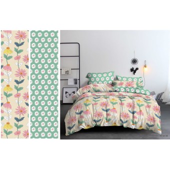 Комплект постельного белья         двуспальный из поплина        с наволочками 70х70 2 шт Цветы Kuzina  