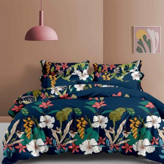 Комплект постельного белья         двуспальный из поплина        с наволочками 70х70 2 шт Цветы Kuzina  