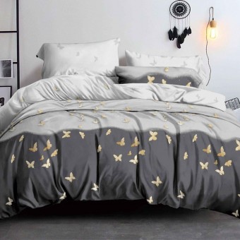 Комплект постельного белья         двуспальный из поплина        с наволочками 70х70 2 шт Бабочки Kuzina