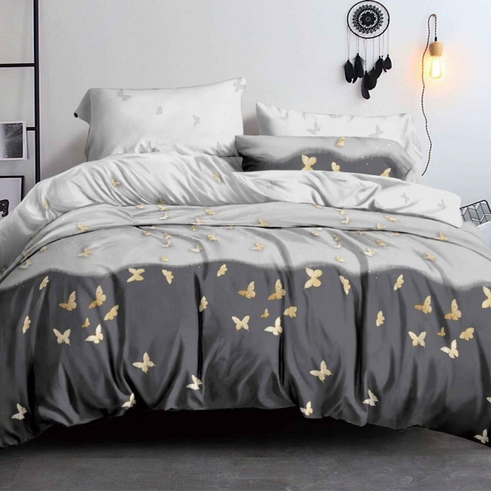 Комплект постельного белья двуспальный из поплина с наволочками 70х70 2 шт Бабочки Kuzina