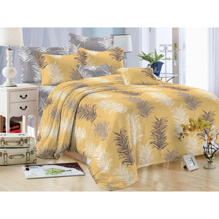 Комплект постельного белья двуспальный из поплина с наволочками 70х70 2 шт Перья Kuzina