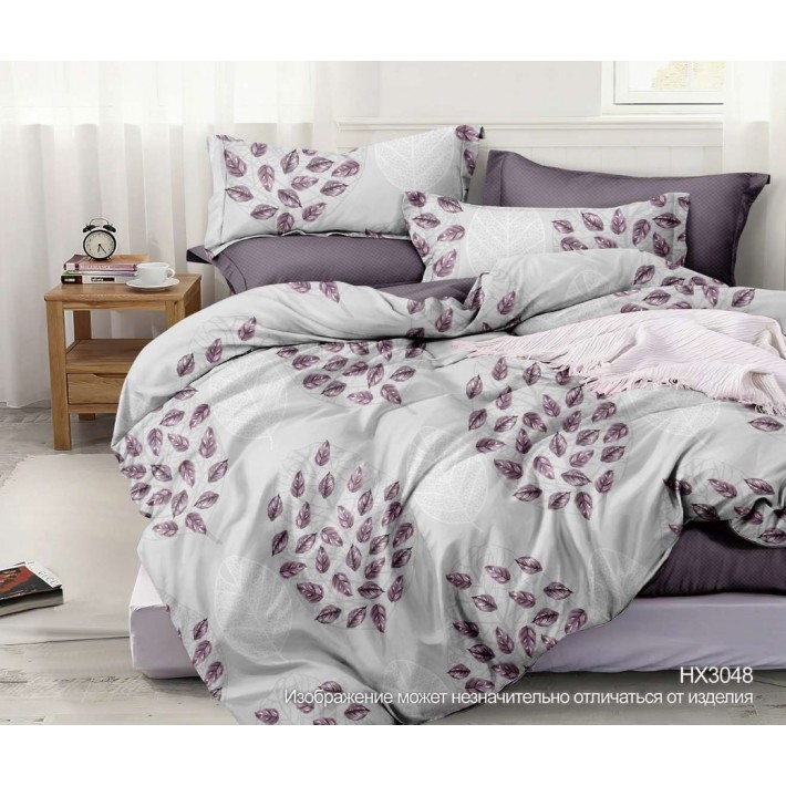 Комплект постельного белья двуспальный из поплина с наволочками 70х70 2 шт Листья Kuzina