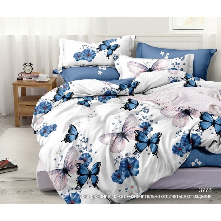 Комплект постельного белья двуспальный из поплина с наволочками 70х70 2 шт Бабочки Kuzina