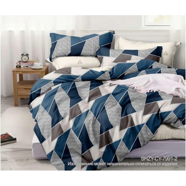 Комплект постельного белья двуспальный из поплина с наволочками 70х70 2 шт Геометрия Kuzina