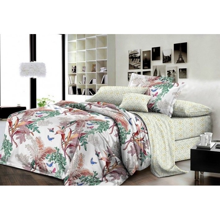 Комплект постельного белья двуспальный из сатина с наволочками 70х70 2 шт Веточки Luxor