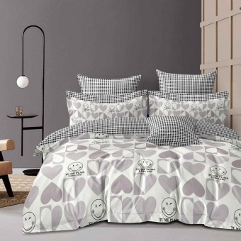 Комплект постельного белья         двуспальный из сатина        с наволочками 70х70 2 шт Сердечки Kuzina  