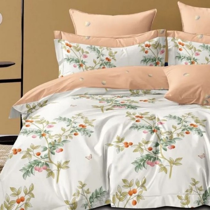 Комплект постельного белья двуспальный из сатина с наволочками 70х70 2 шт Растения Kuzina