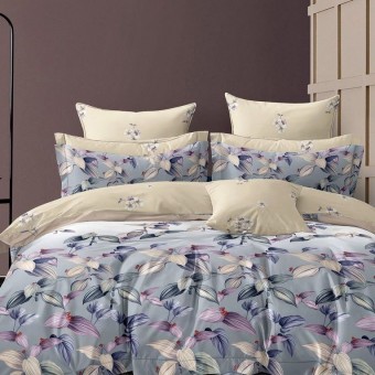 Комплект постельного белья         двуспальный из сатина        с наволочками 70х70 2 шт Цветы Kuzina  