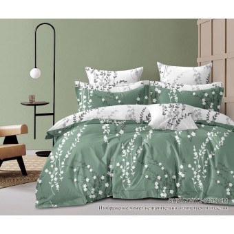 Комплект постельного белья         двуспальный из сатина        с наволочками 70х70 2 шт Цветы Kuzina  