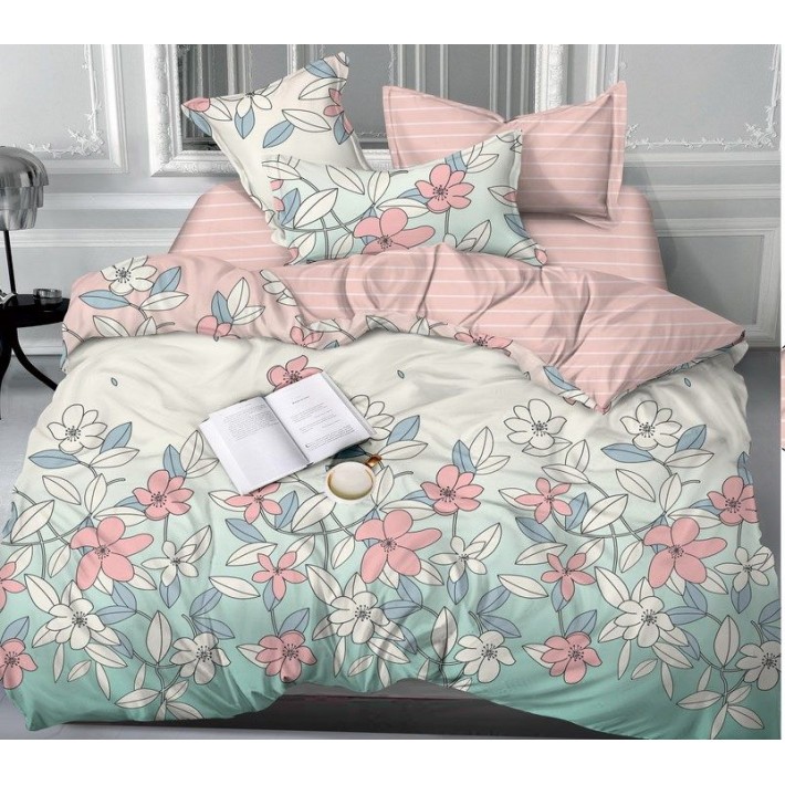 Комплект постельного белья евро из сатина с наволочками 70х70 2 шт Цветы Luxor