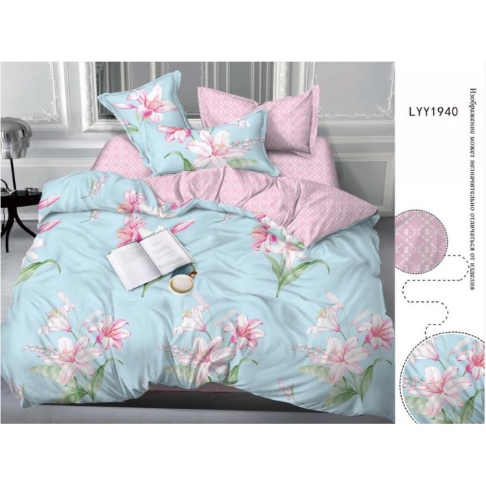 Комплект постельного белья евро из сатина с наволочками 70х70 2 шт Цветы Luxor