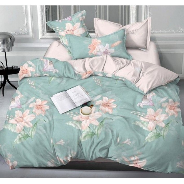 Комплект постельного белья евро из сатина с наволочками 70х70 2 шт Цветы Luxor