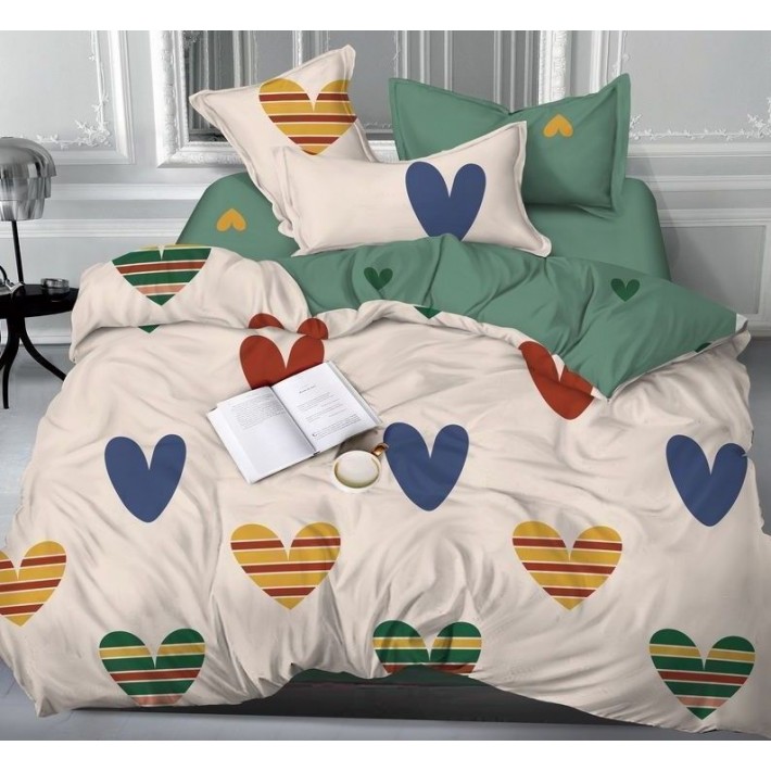 Комплект постельного белья евро из сатина с наволочками 70х70 2 шт Сердечки Luxor