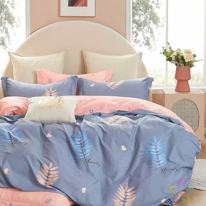 Комплект постельного белья евро из сатина с наволочками 70х70 2 шт Листья Luxor