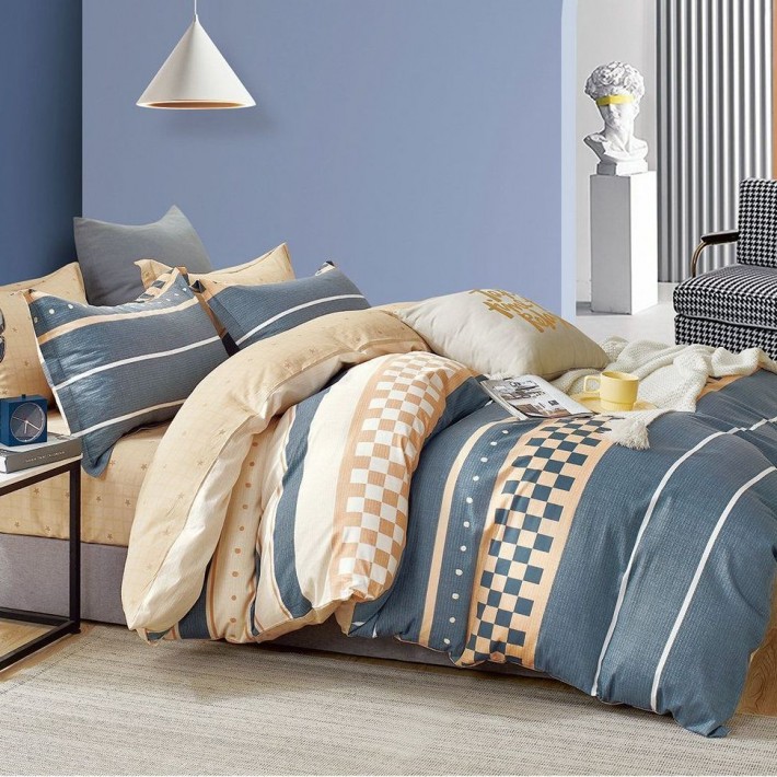 Комплект постельного белья евро из сатина с наволочками 70х70 2 шт Геометрия Luxor