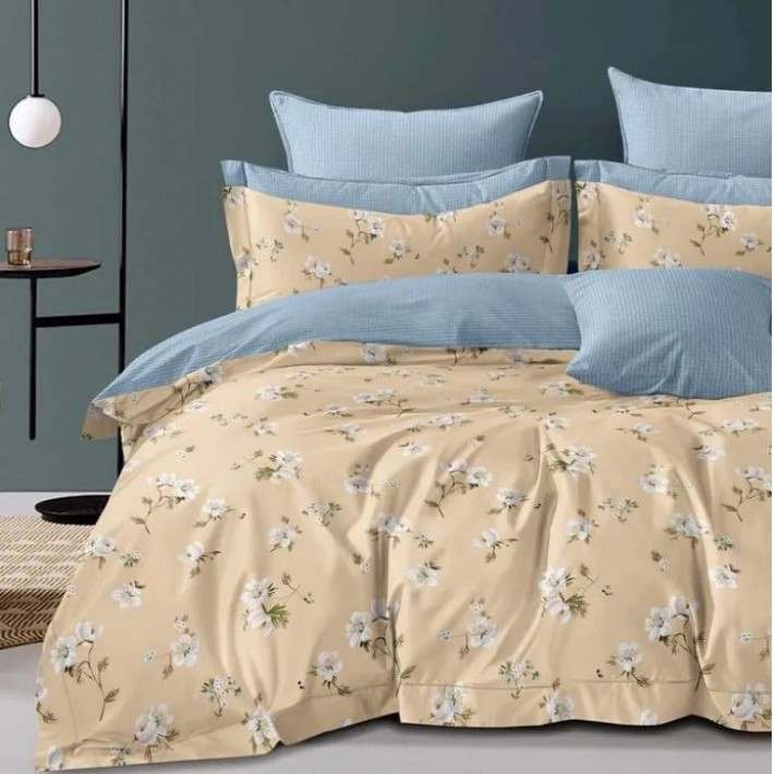 Комплект постельного белья евро из сатина с наволочками 70х70 2 шт Цветы Kuzina