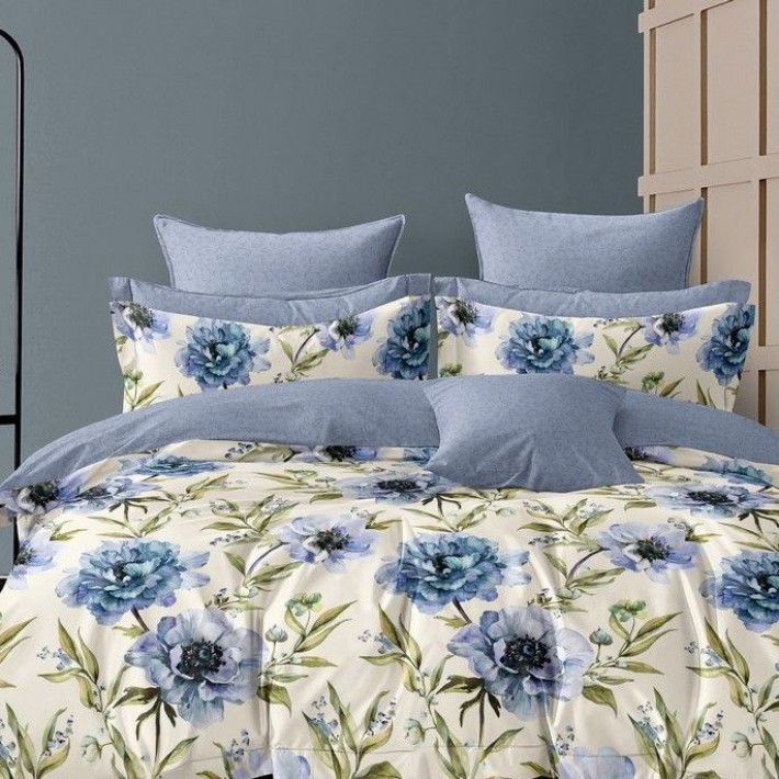 Комплект постельного белья евро из сатина с наволочками 70х70 2 шт Цветы Kuzina