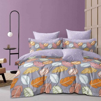 Комплект постельного белья         евро из сатина        с наволочками 70х70 2 шт Листья Kuzina  