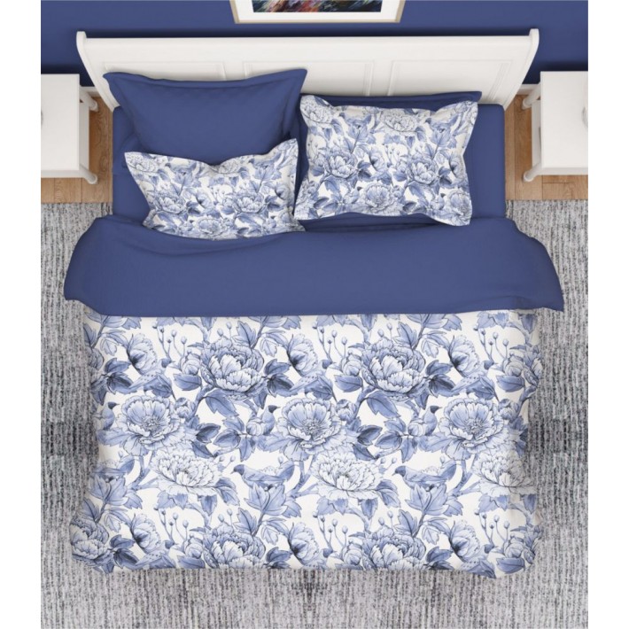 Комплект постельного белья евро из сатина с наволочками 50х70 2 шт и с наволочками 70х70 2 шт Цветы Valtery