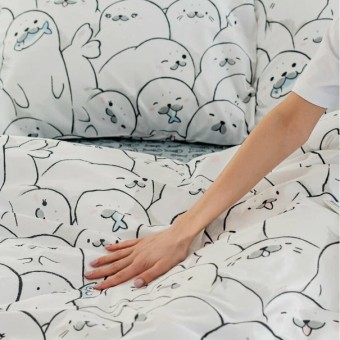 Комплект постельного белья        евро из поплина        с наволочками 50х70 2 шт Животные Uniqcute