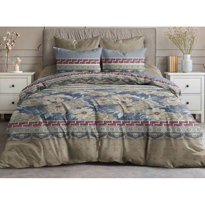 Комплект постельного белья евро из поплина с наволочками 50х70 2 шт Цветы Ночь Нежна