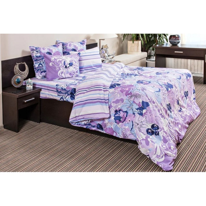 Комплект постельного белья евро из поплина с наволочками 50х70 2 шт Цветы Ночь Нежна