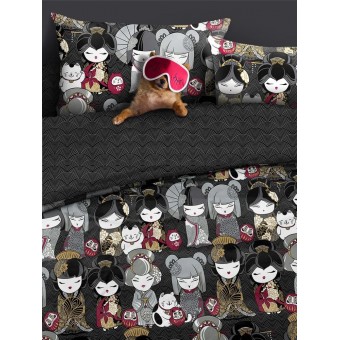 Комплект постельного белья        евро из поплина        с наволочками 50х70 2 шт Принт Uniqcute