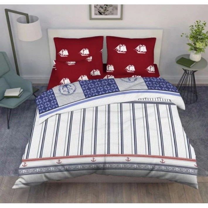 Комплект постельного белья евро из бязи с наволочками 70х70 2 шт Морской Василиса