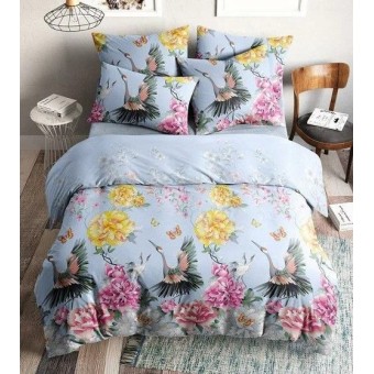 Комплект постельного белья         евро из бязи        с наволочками 50х70 2 шт Птицы Ночь Нежна