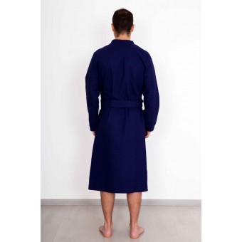 Халат  мужской       из велсофта   с запахом  с длинным рукавом  синий