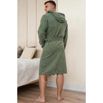 Халат  мужской       махровый   с запахом  с длинным рукавом  зеленый