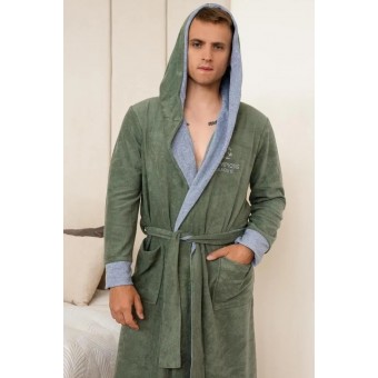 Халат  мужской       махровый   с запахом  с длинным рукавом  зеленый