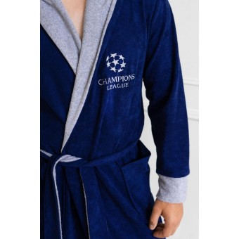 Халат  мужской       махровый   с запахом  с длинным рукавом  синий