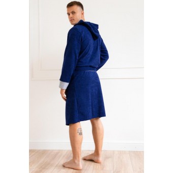 Халат  мужской       махровый   с запахом  с длинным рукавом  синий