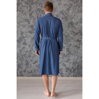 Халат  мужской       из кулирки   с запахом  с длинным рукавом  синий