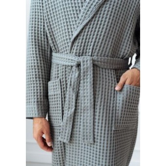 Халат  женский       из вафли   с запахом  с длинным рукавом  серый