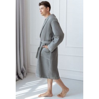 Халат  женский       из вафли   с запахом  с длинным рукавом  серый