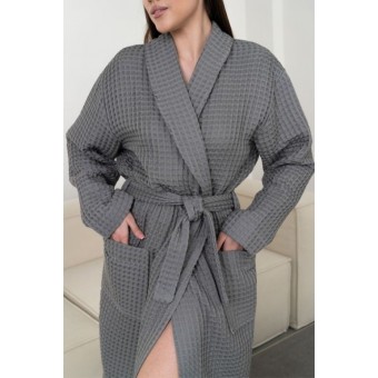 Халат  женский       из вафли       серый