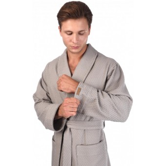 Халат  мужской       из вафли       серый