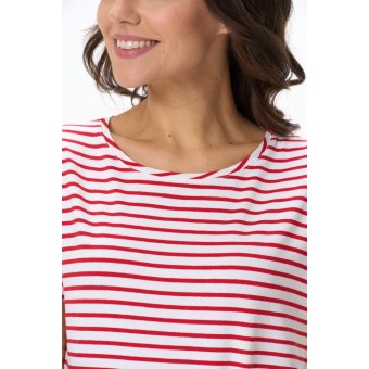 Футболка  женская       из вискозы       Белый, Красный  Полоска