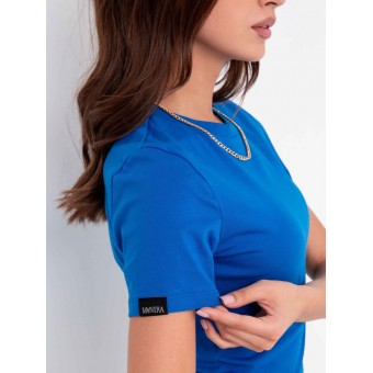 Футболка  женская       из кулирки       синяя  однотонная