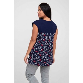 Футболка  женская       из кулирки       синяя  Цветы